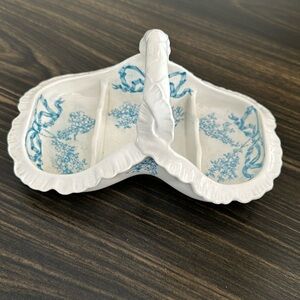 RARE Vintage Spode Basket Dish 3 Compartment Bows & Floral